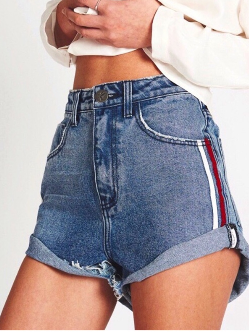One X One Teaspoon High Waist Bandits Slim Fit Twisted Cuff Hem Denim Shorts